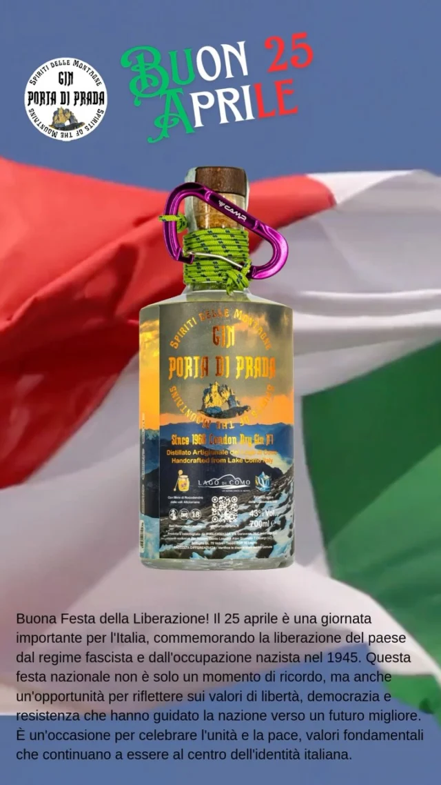 25 Aprile Festa della Liberazione.
Viviamo tutti liberi grazie al sacrificio di molti, non dimentichiamoci di questo enorme privilegio e cerchiamo di vivere in pace e in armonia con tutti.
Bevi responsabilmente, Vivi liberamente.
www.ginportadiprada.it